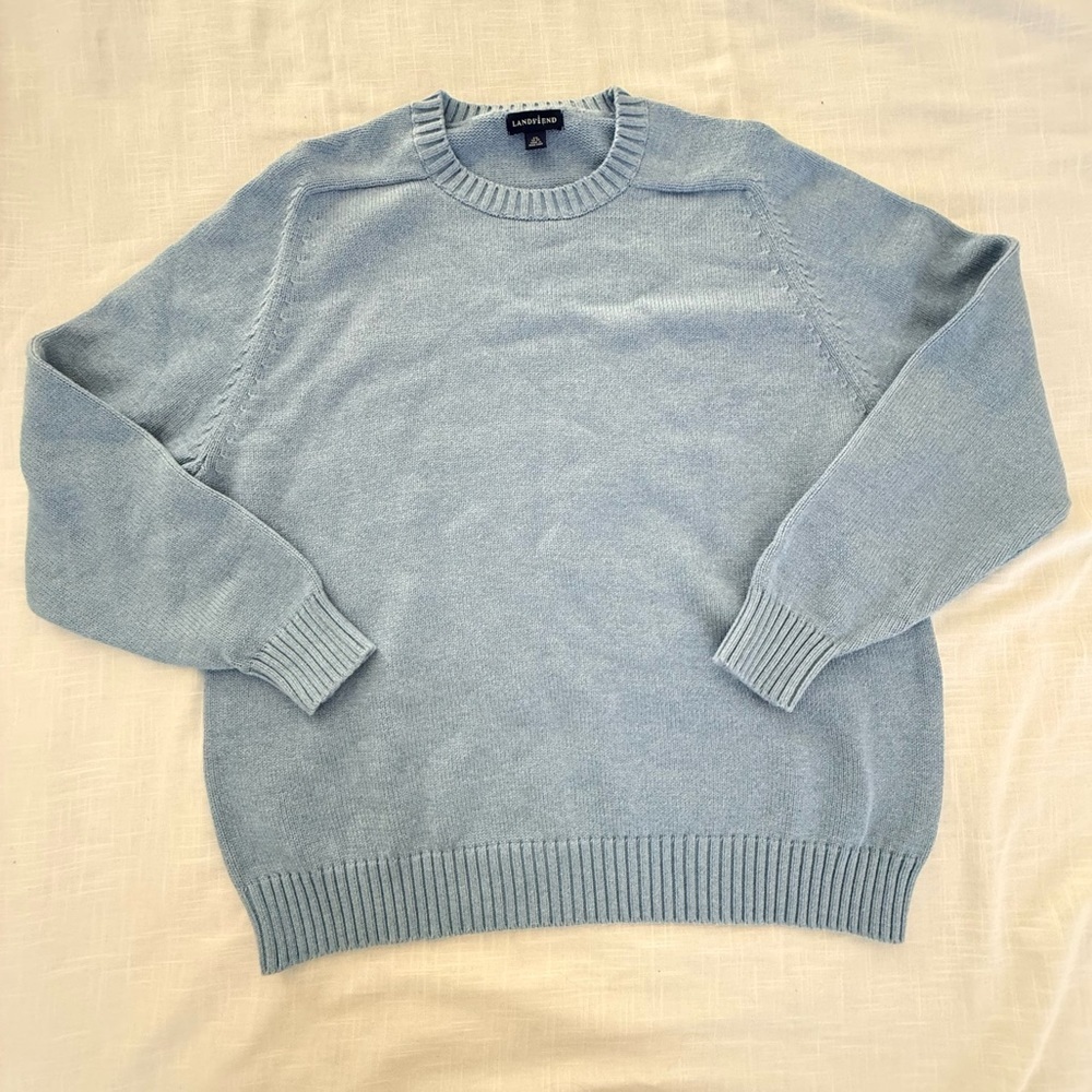 LANDS’ END Crewneck Lt Blue 100% Cotton Sweater Size XXL 50-52